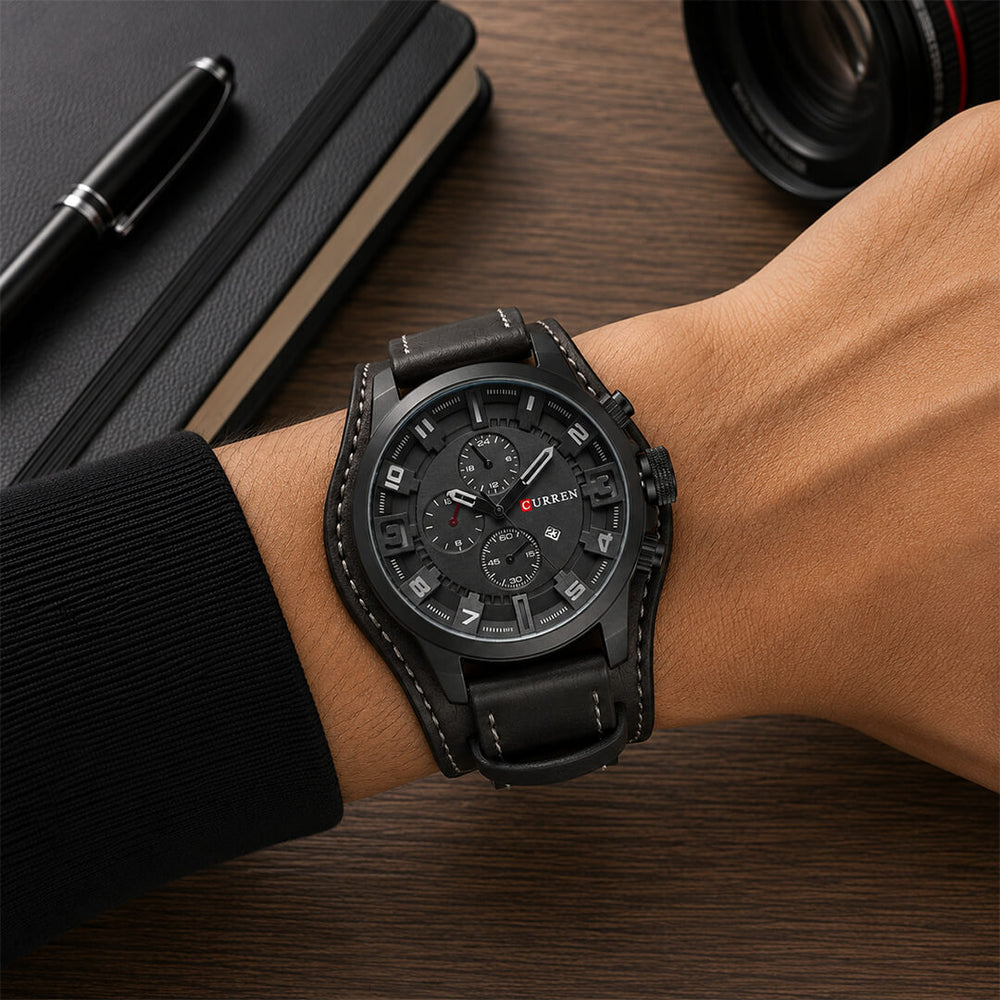 Reloj Curren CUR-71 Hombre Doble Cuero Negro