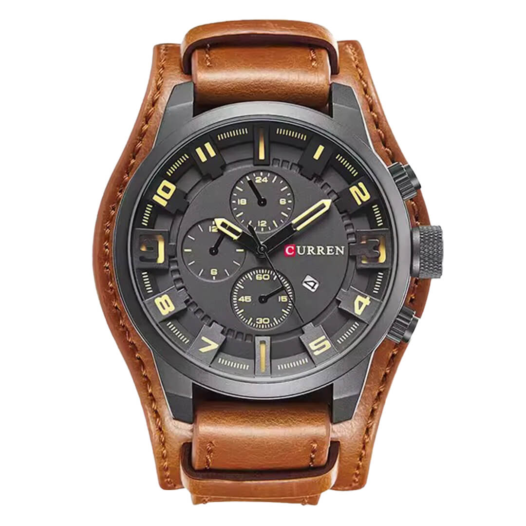 Reloj Curren Hombre Doble Cuero Marrón | CUR-50