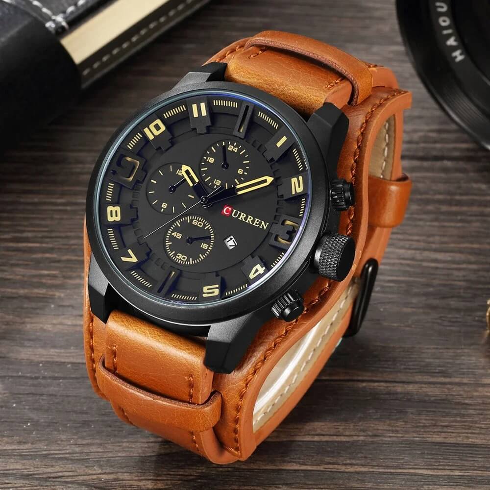 Reloj Curren Hombre Doble Cuero Marrón | CUR-50