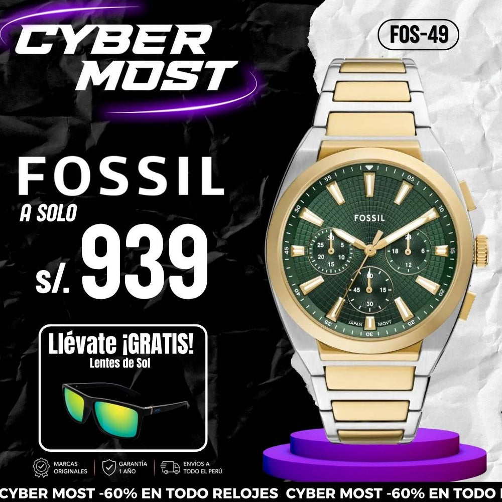 Reloj Fossil Everett FS6106 Hombre Acero Verde