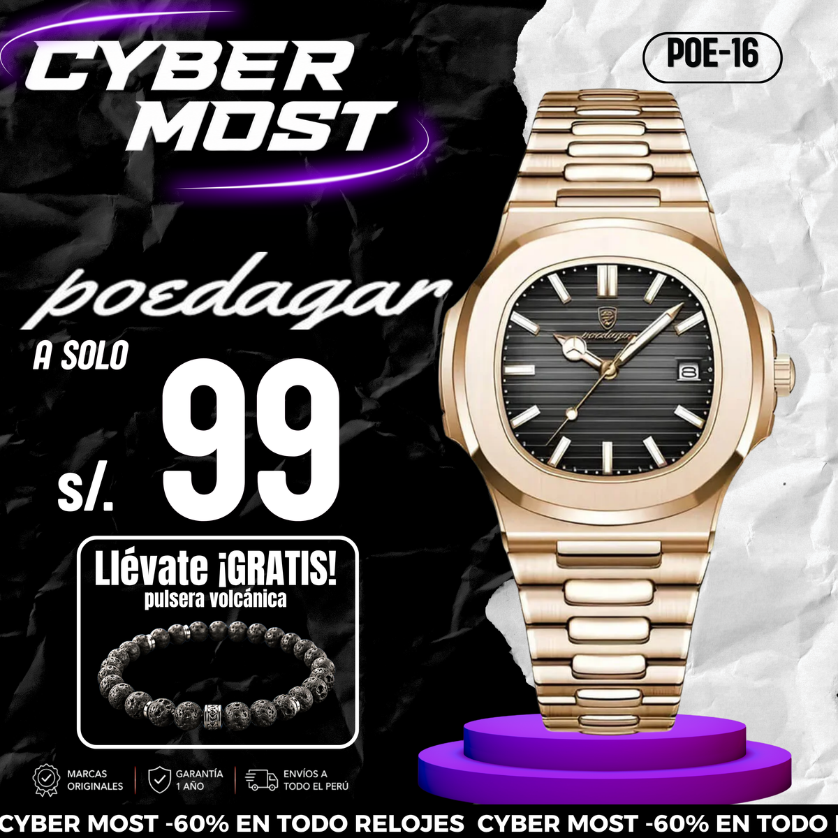 Reloj Poedagar POE-16 Hombre Acero Bronce