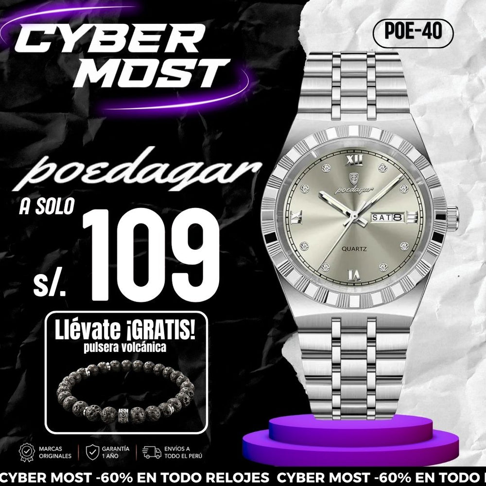 Reloj Poedagar POE-40 Hombre Acero Plateado