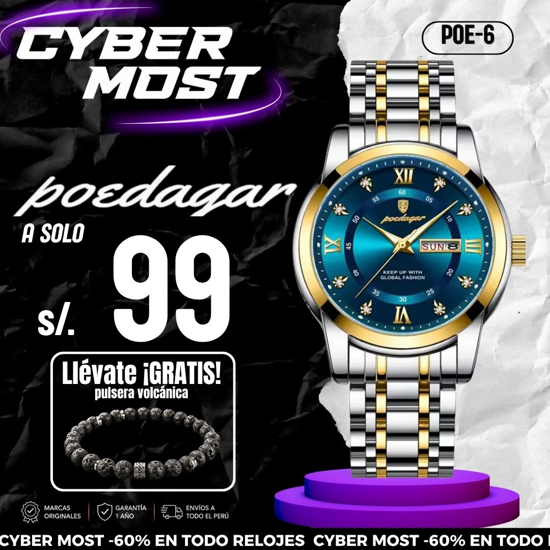 Reloj Poedagar POE-6 Hombre Acero Plateado