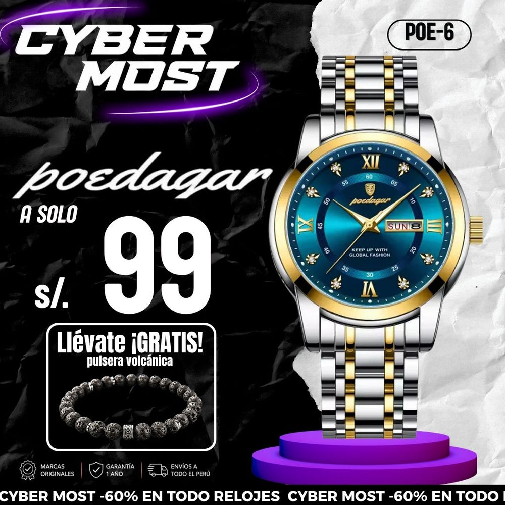 Reloj Poedagar POE-6 Hombre Acero Plateado