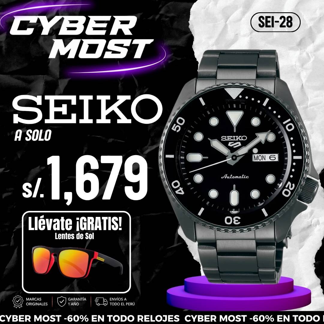 Reloj Seiko 5 Sports SRPD65 Hombre Automático Negro