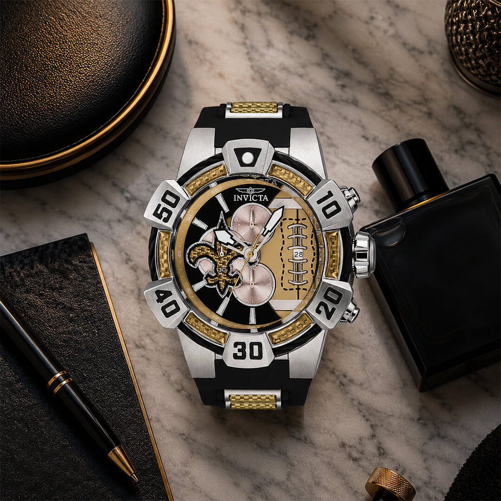 Reloj Invicta NFL New Orleans Saints 41586 Hombre Silicona Negro