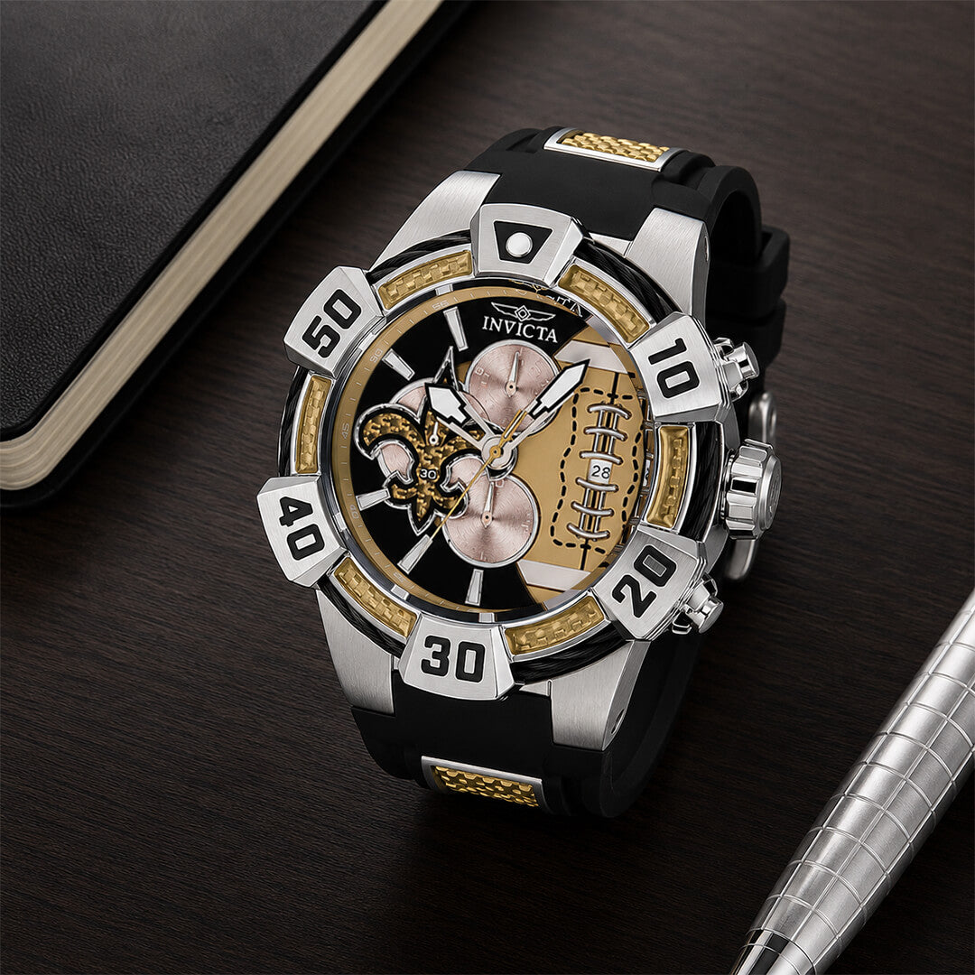 Reloj Invicta NFL New Orleans Saints 41586 Hombre Silicona Negro