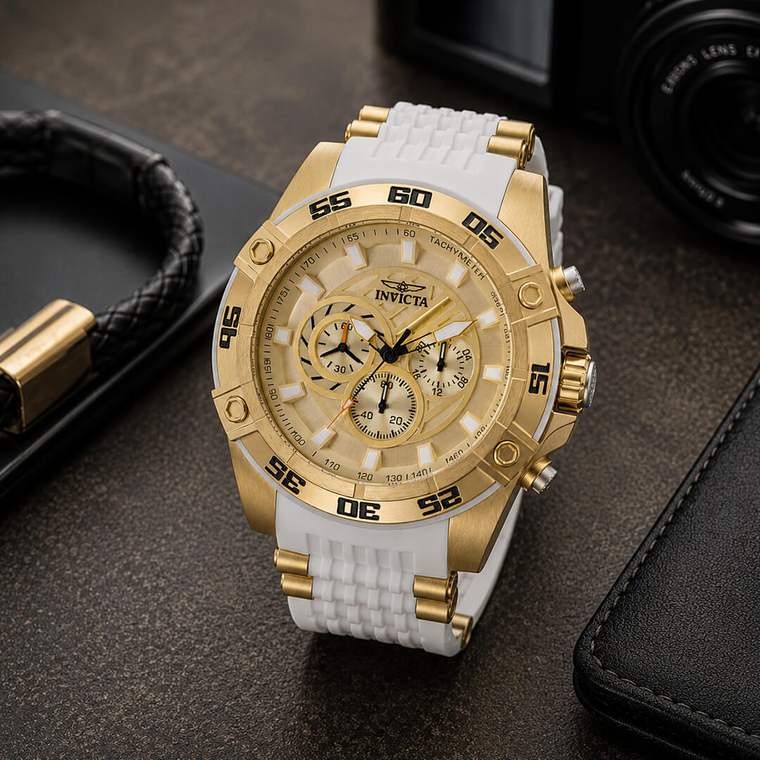 Reloj Invicta Speedway 25510 Hombre Blanco y Dorado