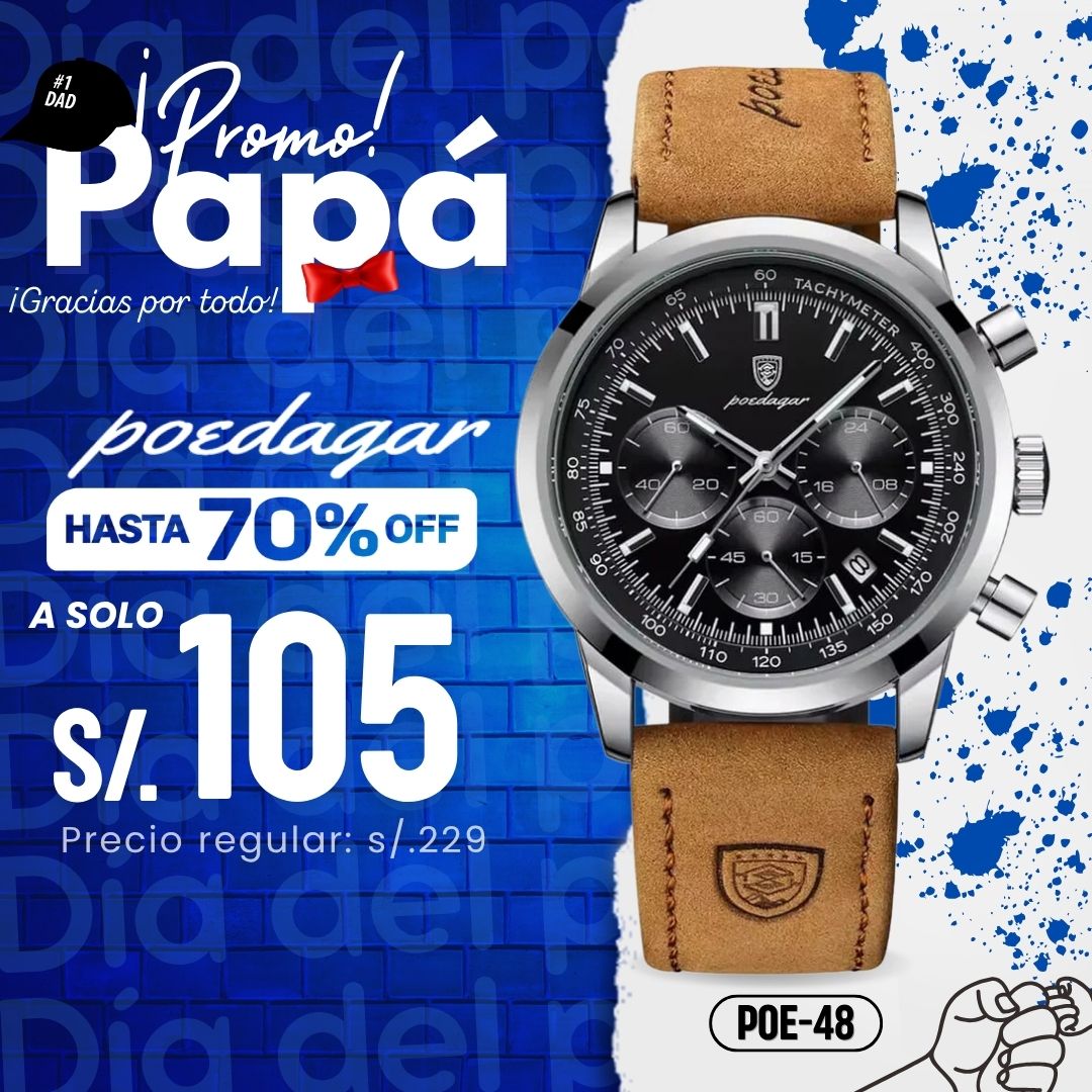 Reloj Poedagar POE-48 Hombre Cuero Marrón