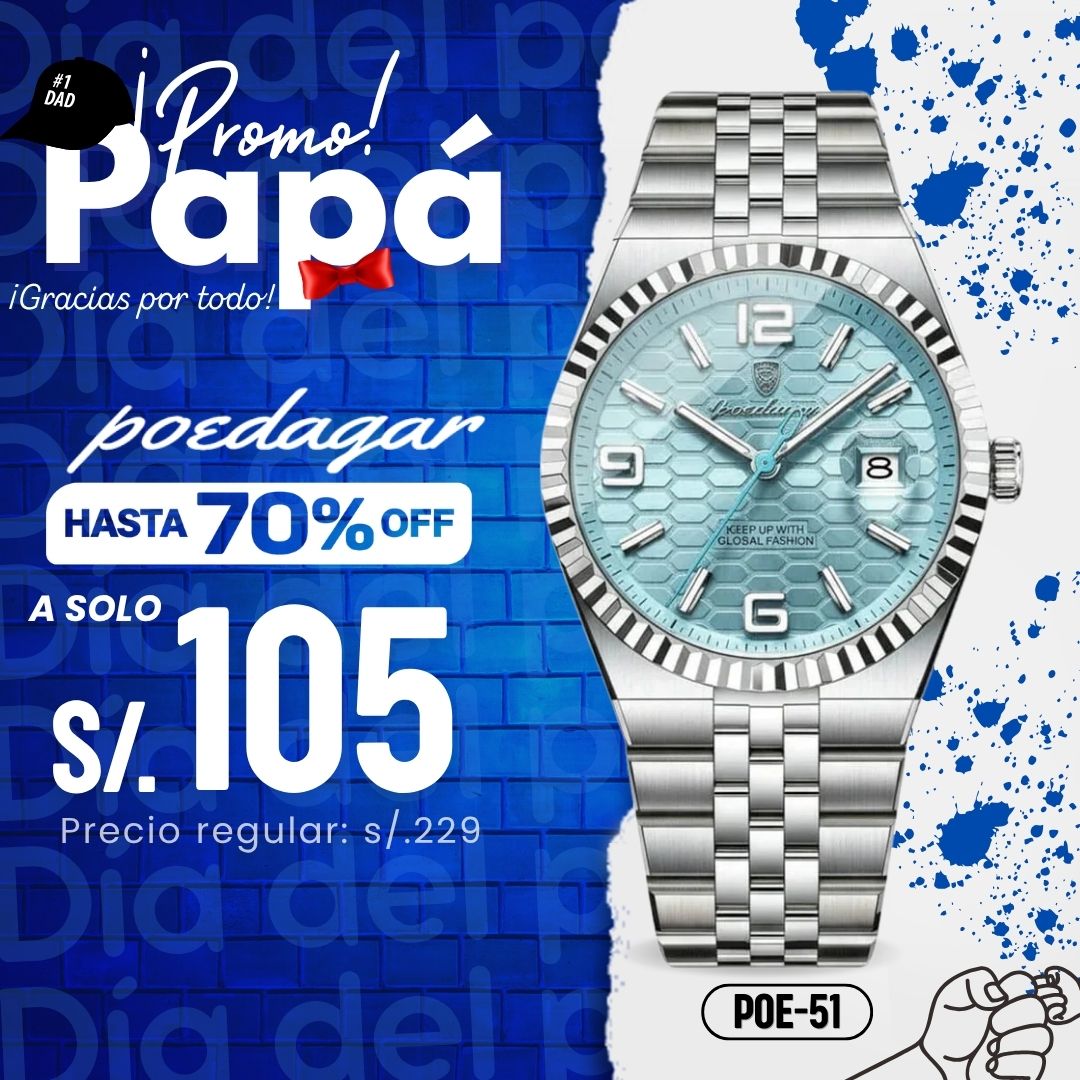 Reloj Poedagar POE-51 Hombre Acero Celeste