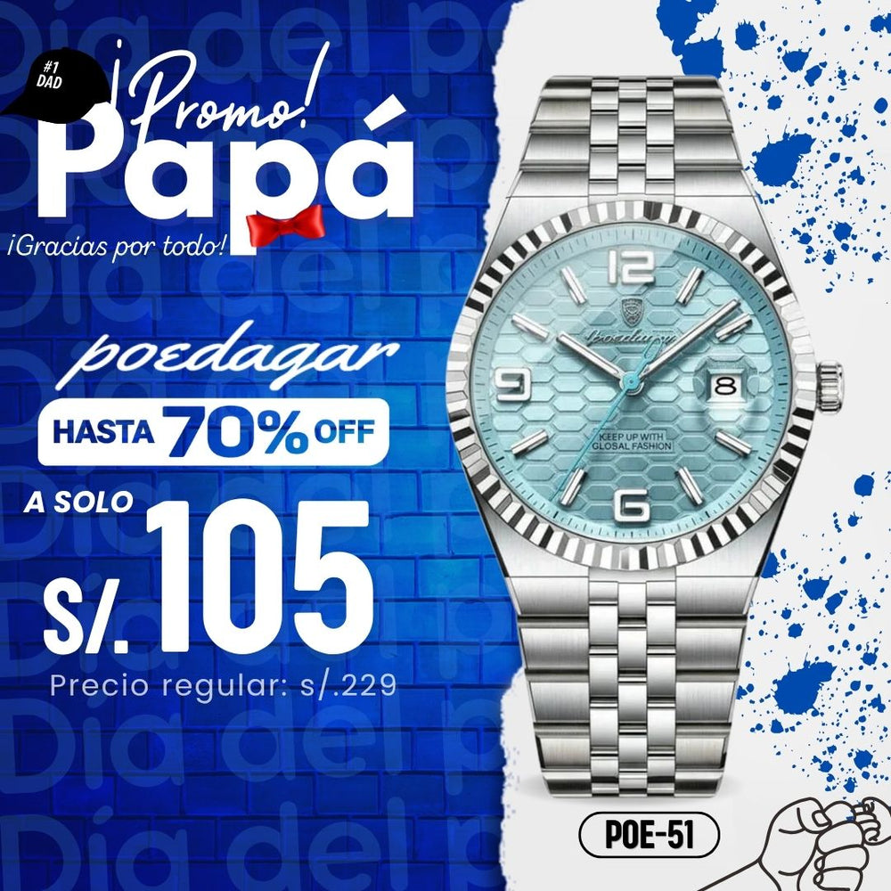 Reloj Poedagar POE-51 Hombre Acero Celeste