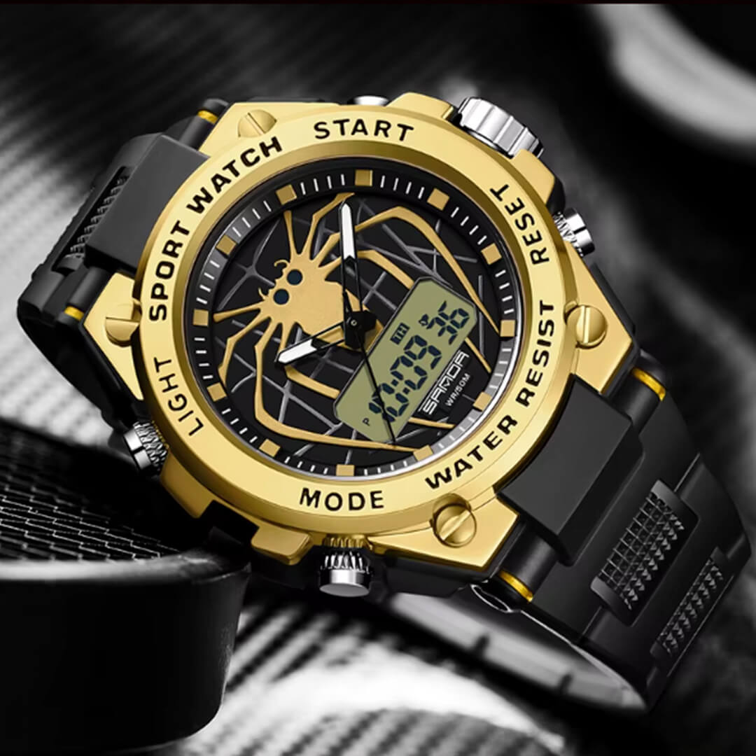 RELOJ SANDA ARAÑA NEGRO CON DORADO SAN-15