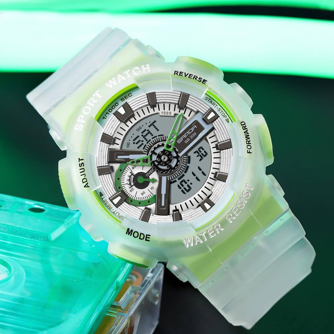 RELOJ SANDA TRANSPARENTE CON VERDE SAN-16