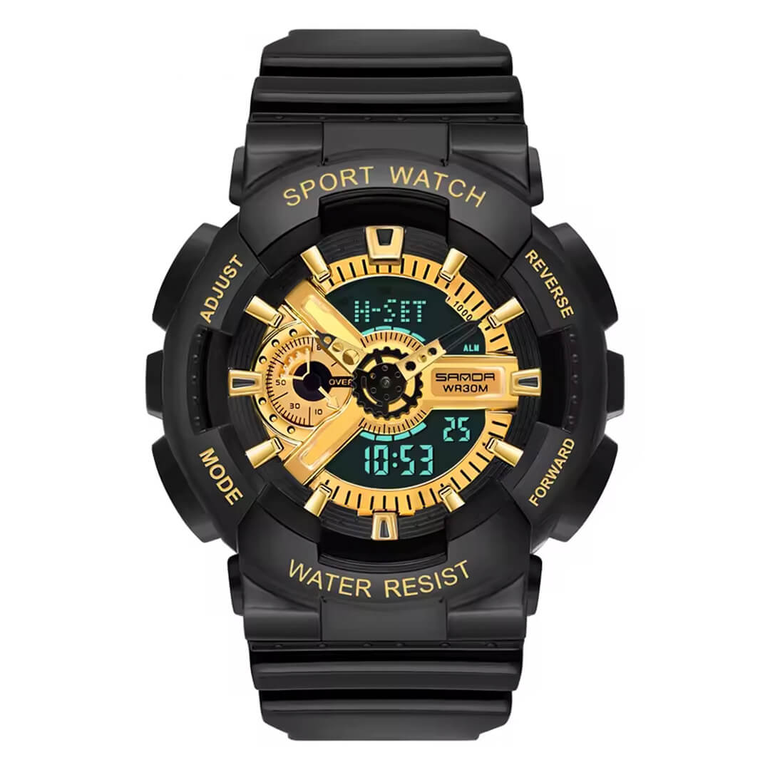 RELOJ SANDA DEPORTIVO NEGRO CON DORADO SAN-M-6