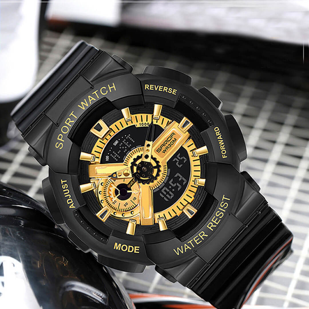 RELOJ SANDA DEPORTIVO NEGRO CON DORADO SAN-M-6