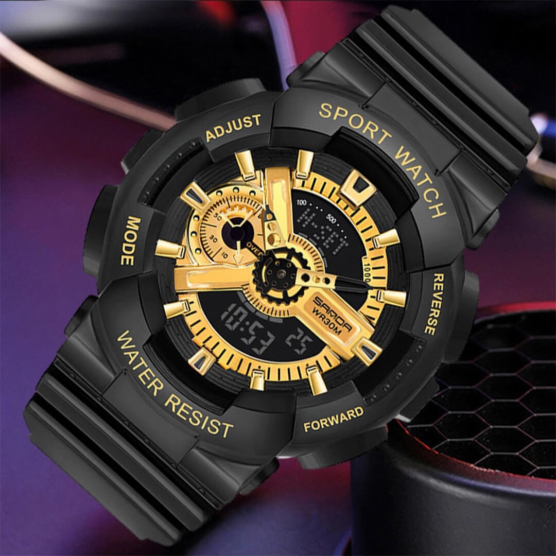 RELOJ SANDA DEPORTIVO NEGRO CON DORADO SAN-M-6