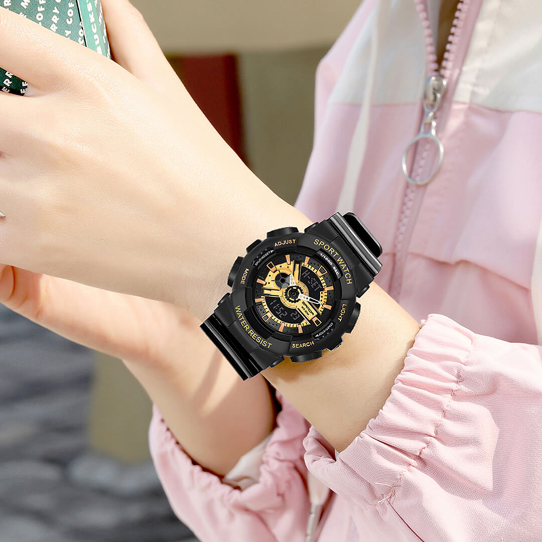 RELOJ SANDA DEPORTIVO NEGRO CON DORADO SAN-M-6