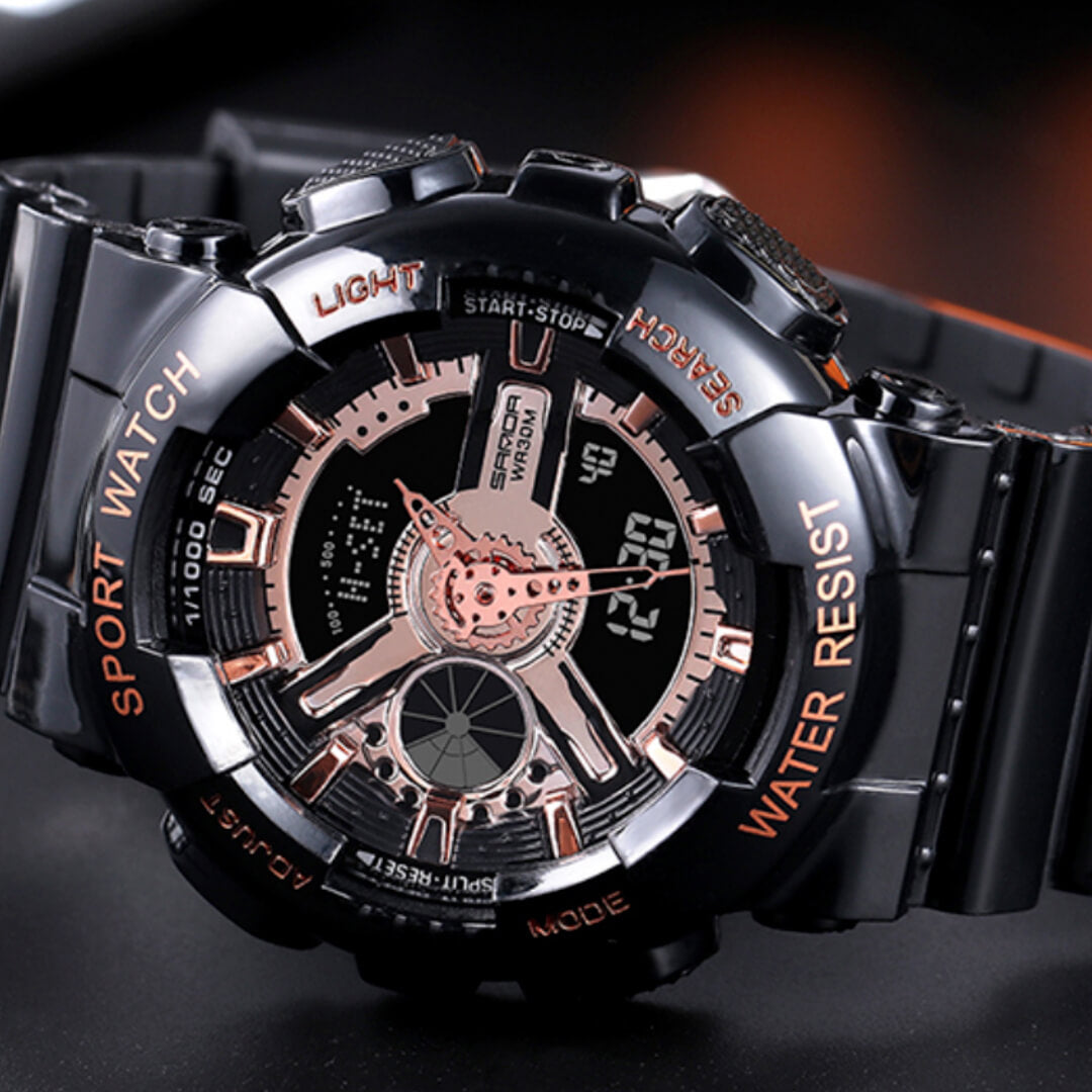 RELOJ SANDA DEPORTIVO NEGRO CON ROSA SAN-M-7