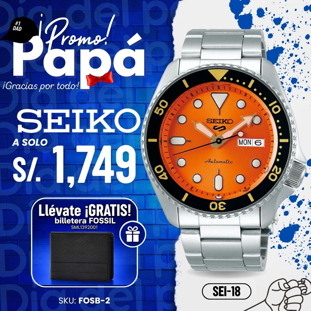 Reloj Seiko 5 Sports SRPD59 Hombre Automático Naranja