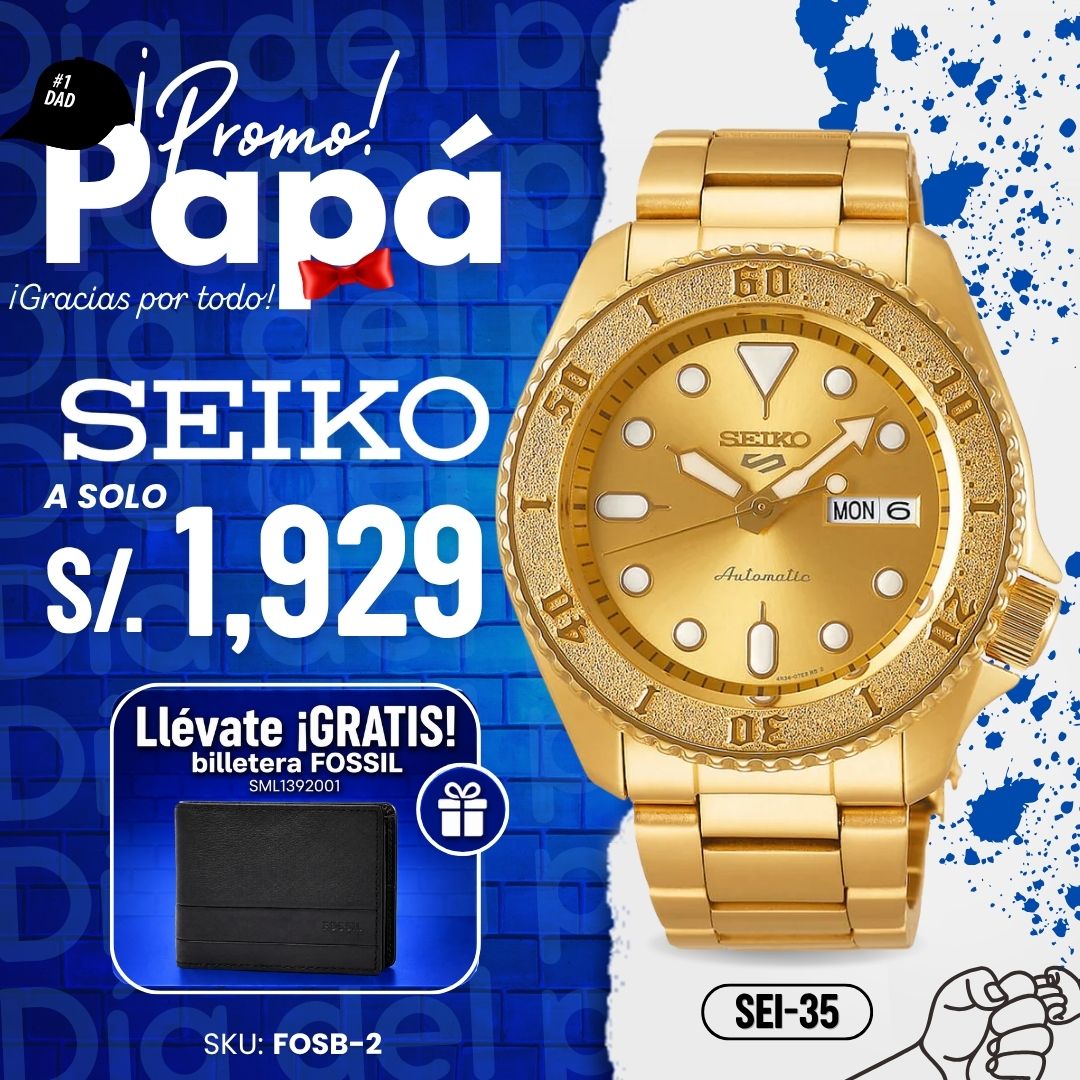 Reloj Seiko 5 Sports SRPE74 Hombre Automático Dorado