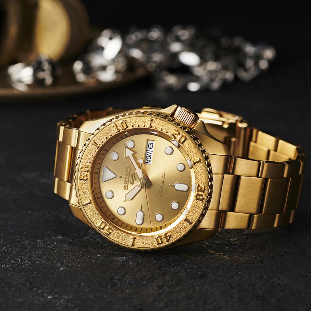 Reloj Seiko 5 Sports SRPE74 Hombre Automático Dorado