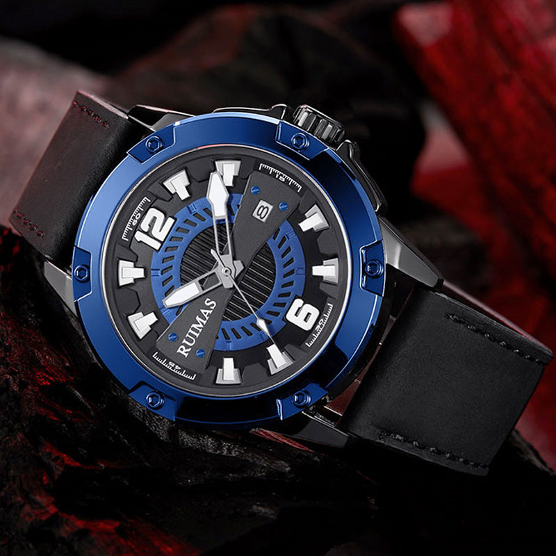 RELOJ RUIMAS ACERO AZUL CON CORREA DE CUERO RUI-36