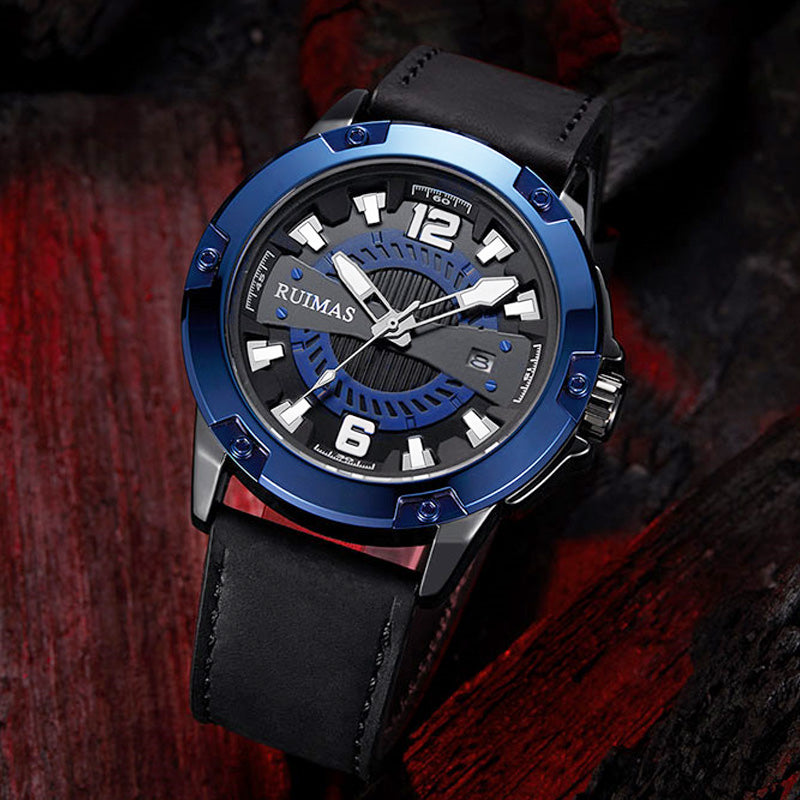 RELOJ RUIMAS ACERO AZUL CON CORREA DE CUERO RUI-36