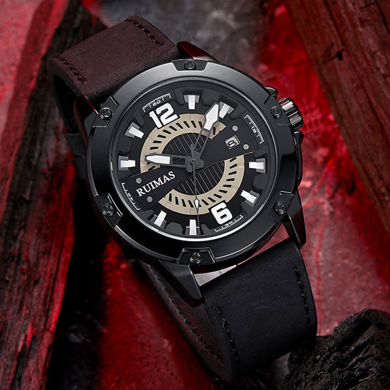 RELOJ RUIMAS ACERO NEGRO CON CORREA DE CUERO RUI-37