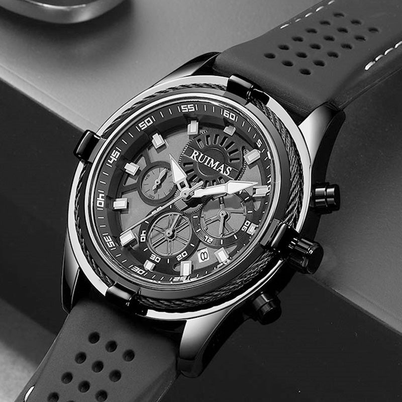 RELOJ RUIMAS NEGRO CON GRIS Y CORREA SILICONA RUI-39