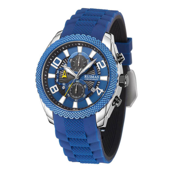 RELOJ RUIMAS ACERO AZUL CON PLATEADO Y CORREA SILICONA RUI-44