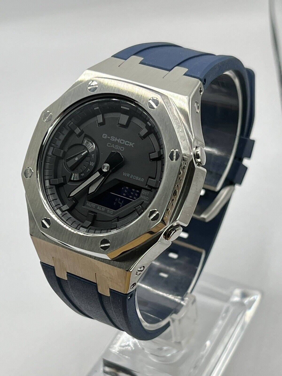 RELOJ G-SHOCK OCTAGONAL PLATEADO CON AZUL G-S-163