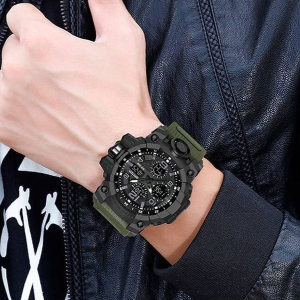 RELOJ SANDA SILICONA Negro con Verde SAN-7