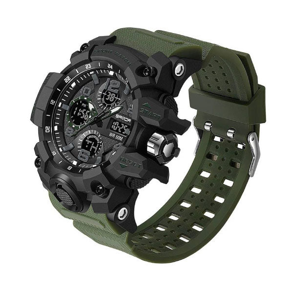 RELOJ SANDA SILICONA Negro con Verde SAN-7