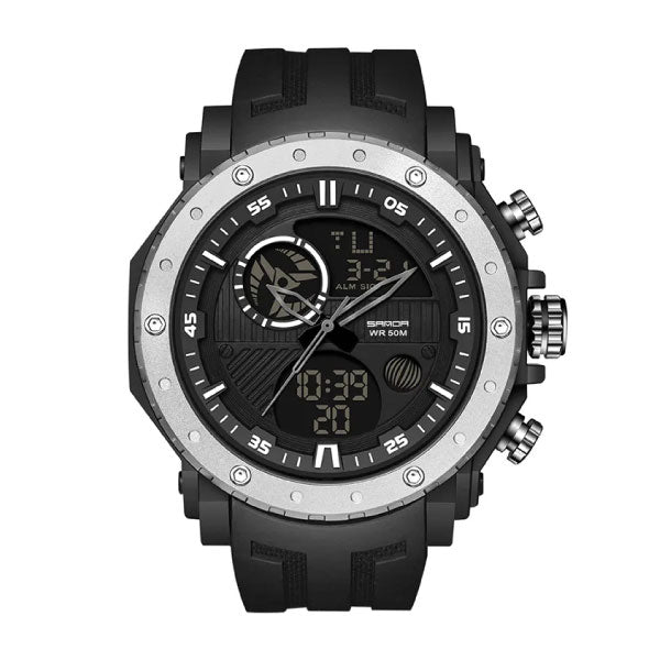 RELOJ SANDA SILICONA Negro con Gris SAN-5