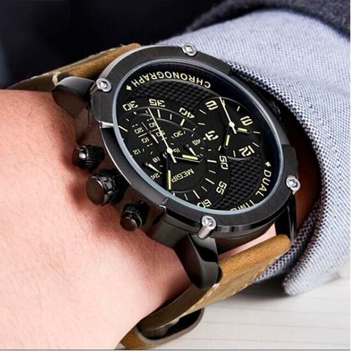 RELOJ MEGIR CUERO NEGRO MEG-36